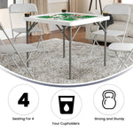 4-Player Square Folding Card Game Poker Table w/ Green Felt Top and Cup Holders
