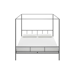 King size Dark Grey Metal Canopy Bed Frame with Headboard and Footboard