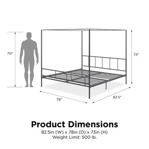 King size Dark Grey Metal Canopy Bed Frame with Headboard and Footboard