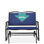 2 Seat Mesh Patio Loveseat Swing Glider Rocker with Armrests in Navy Blue