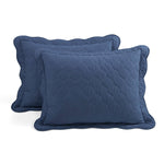 King size White Navy Scalloped Edge Reversible Lightweight Quilt Set
