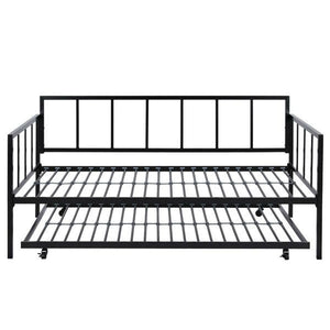 Twin size Heavy Duty Metal Daybed with Roll-Out Trundle Bed