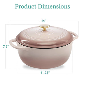6 Quart Large Pink Beige Off-White Enamel Cast-Iron Dutch Oven Kitchen Cookware
