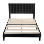 Queen size Modern Black Velvet Upholstered Platform Bed with Headboard