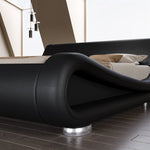 Queen Modern Black Upholstered Platform Bed Frame with Sleigh Curved Headboard