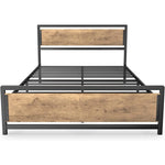 Queen Modern Metal Wood Industrial Platform Bed Frame with Headboard Footboard