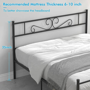 Queen Sturdy Metal Platform Bed Frame with Headboard Footboard in Black Finish