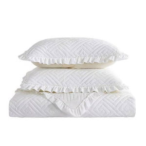 Queen size Ivory White Velvet Microfiber Polyester Reversible 3-Piece Quilt Set