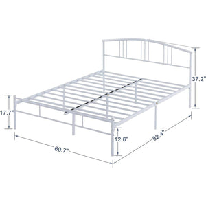 Queen size White Metal Platform Bed Frame with Arched Headboard