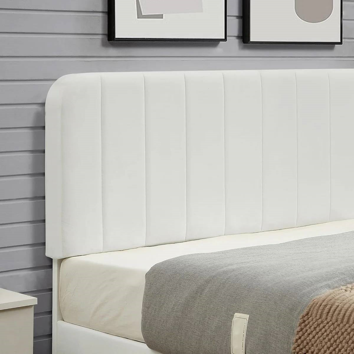 Queen size White Upholstered Platform Bed Frame with Headboard