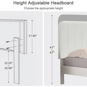 Queen size White Upholstered Platform Bed Frame with Headboard