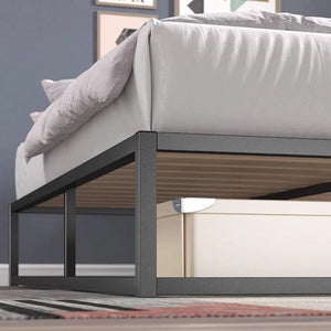Queen size 10-inch Low Profile Modern Metal Wood Slat Platform Bed Frame