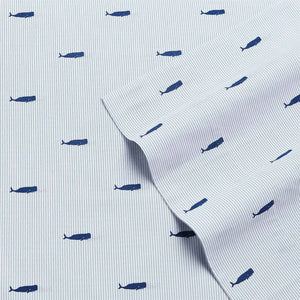 Queen size Coastal Beach 100-Percent Cotton Navy Blue White Stripe Sheet Set