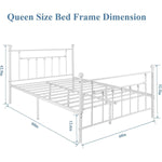 Queen size Vintage Style White Metal Platform Bed Frame with Headboard Footboard