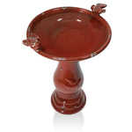 Outdoor Dark Red Ceramic Birdbath in Antique Finish