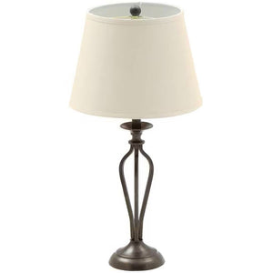 Traditional Bronze Metal Finish Table Lamp with Beige Linen Shade