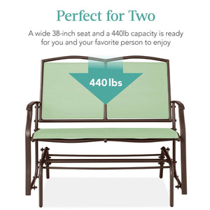 2 Seat Mesh Patio Loveseat Swing Glider Rocker with Armrests in Sage