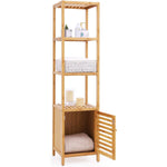 Slim 3-Shelf Bamboo Wood Bookcase Shelving Unit with Bottom Storage Cabinet
