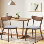 Set of 2 Mid-Century Modern Curved Back Wood Dining Chair Grey Upholstered Seat