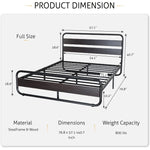 Full Heavy Duty Round Metal Frame Platform Bed with Black Wood Panel Headboard