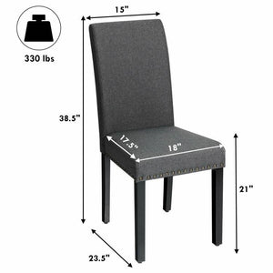 Set of 2 Grey Linen Upholstered Nailhead Dining Chair - 330 lbs. Weight Capacity