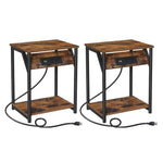 Set of 2 -  Nightstand End Tables Charging Station with 2 USB ports