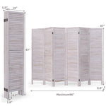 6-Panel Classic Louver Slatted Room Divider Screen in White Wood Finish