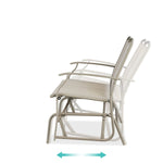 2 Seat Mesh Patio Loveseat Swing Glider Rocker with Armrests in Taupe