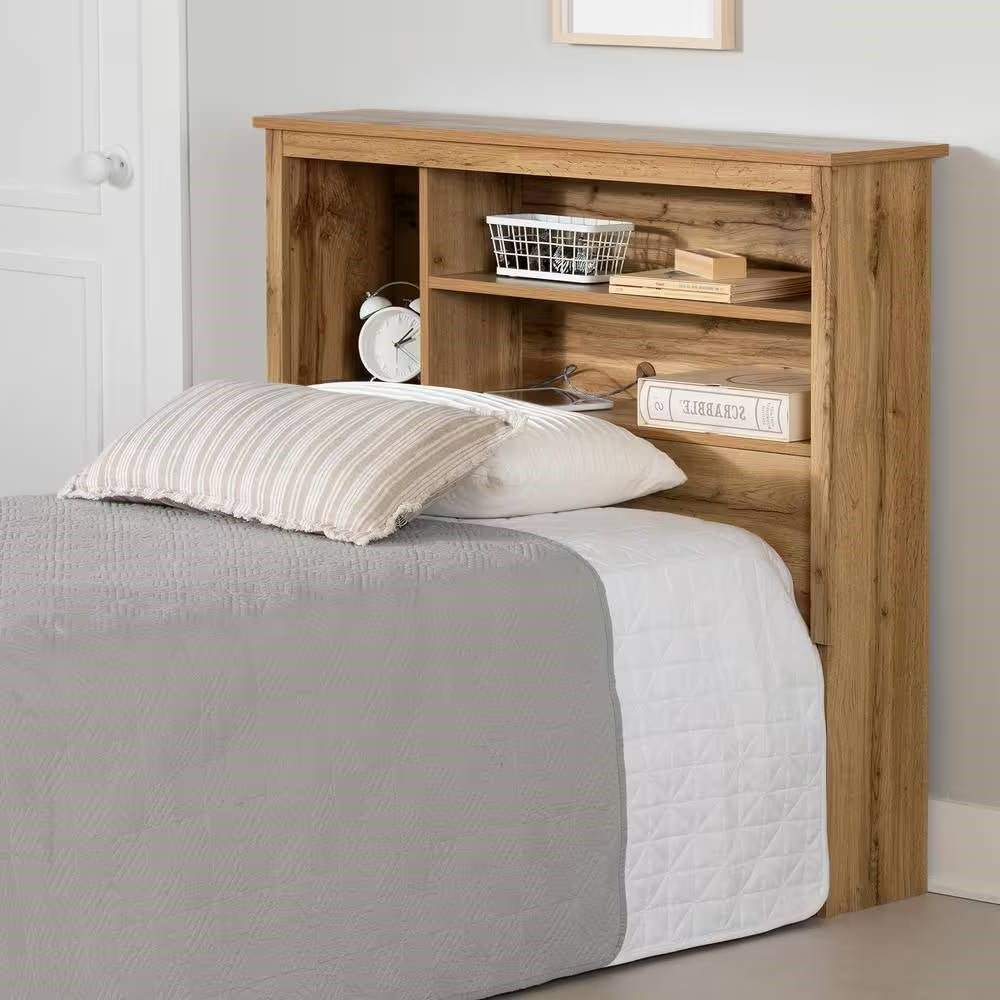 Twin size Modern Scandinavian Style Bookcase Headboard in Oak Wood Finish