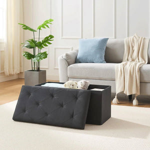 30-in Black Linen Upholstered Bedroom Living Room Entryway Storage Bench Ottoman