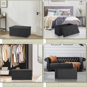 30-in Black Linen Upholstered Bedroom Living Room Entryway Storage Bench Ottoman