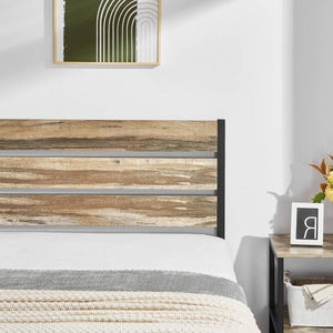 Twin Industrial Farmhouse Rustic Wood / Metal Platform Bed Frame with Headboard