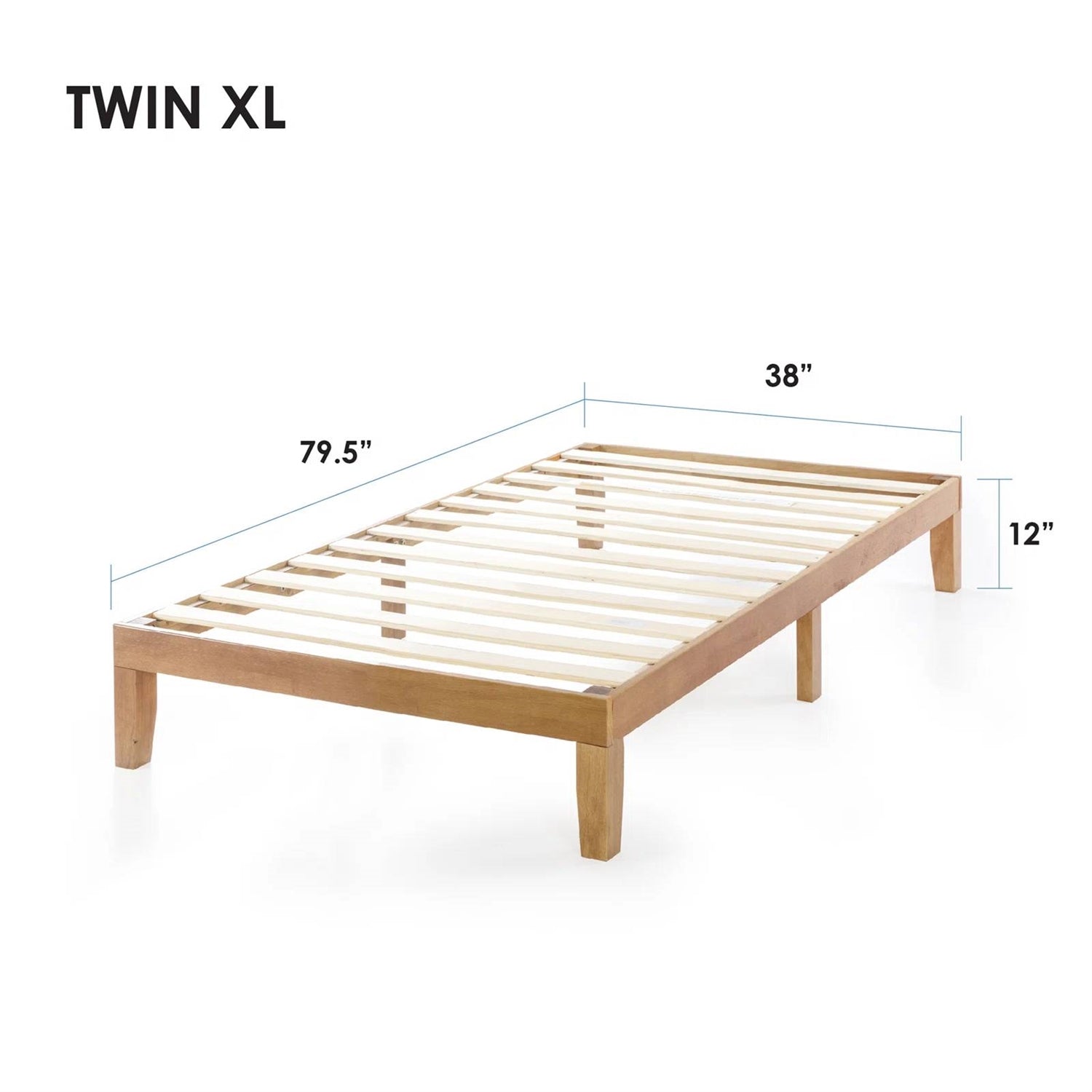 Twin XL size Solid Wood Platform Bed Frame in Natural Wooden Finish