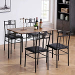 Farmhouse 5-Piece Dining Set with Wood-Top Table and 4 Cushioned Chairs