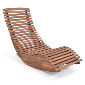 Outdoor Ergonomic Patio Wooden Rocking Chair Lounger - 360 lbs Max Weight