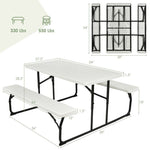 Folding White HDPE Picnic Table with 2 Benches Outdoor Patio Furniture Set