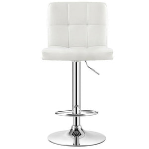 Set of 2 Modern Adjustable Height Bar Stool with White PU Leather Swivel Seat