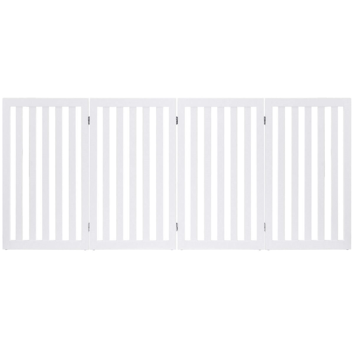 Folding 4-Panel Dog Gate Pet Fence in White Wood Finish