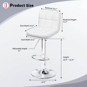 Set of 2- White Faux Leather Barstool with Low Back Swivel Seat