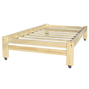Twin Unfinished Solid Wood Platform Bed Frame with Casters Wheels