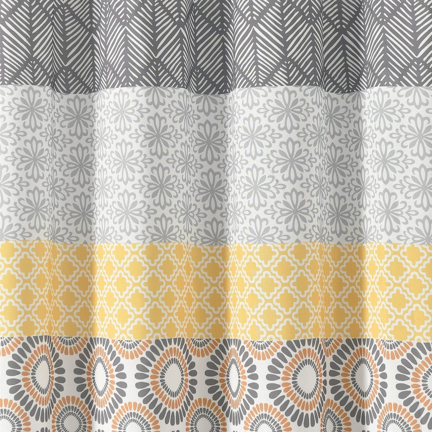 72-in. Yellow Black White Grey Floral Damask Boho Polyester Shower Curtain
