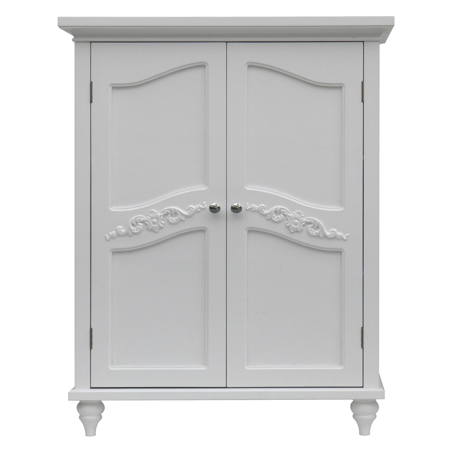 Bathroom Linen Storage Floor Cabinet with 2-Doors in White Wood Finish