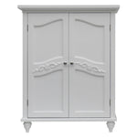 Bathroom Linen Storage Floor Cabinet with 2-Doors in White Wood Finish