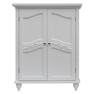 Bathroom Linen Storage Floor Cabinet with 2-Doors in White Wood Finish