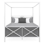 Queen size Modern Industrial Style White Metal Canopy Bed Frame