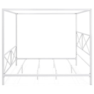 Queen size Modern Industrial Style White Metal Canopy Bed Frame